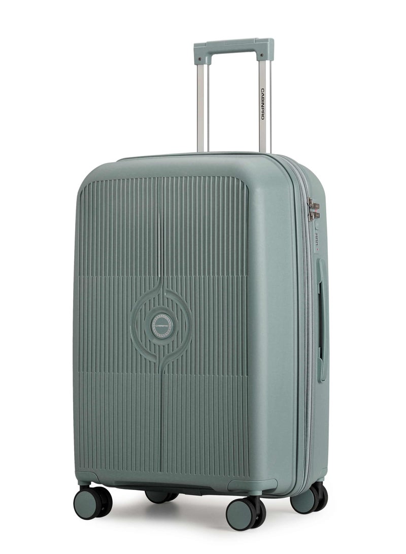 CABINPRO Unisex Expandable Large Checked PP Fashion Trolley Lightweight Hard Shell Spinner luggage with 360° Degree 4 Twin Wheel and Double Zippers CP003 Green - Image 1